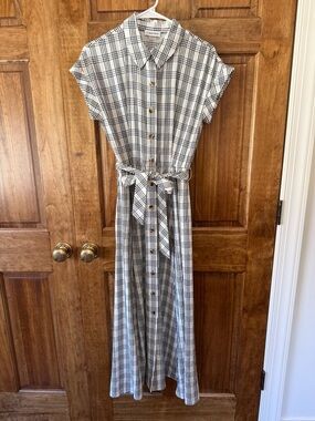 Calvin Klein Black and White Plaid Maxi Shirt Dress